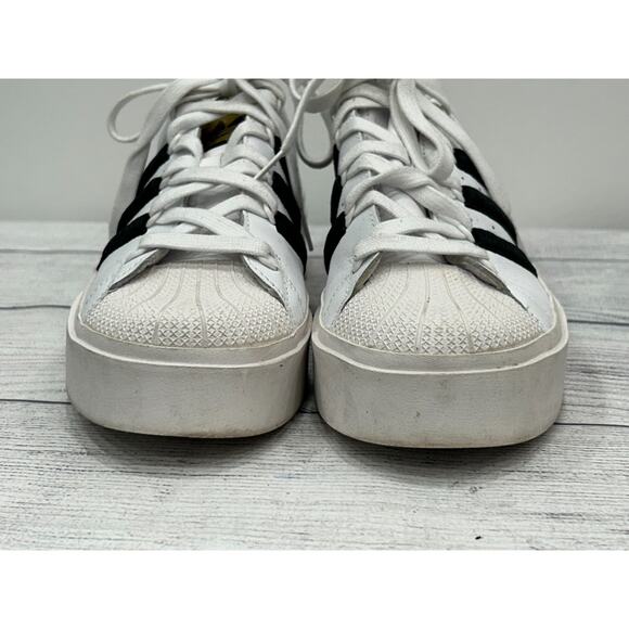 Adidas Womens White Black Leather Superstar Bonega Platform Sneaker Shoes 9.5 - Picture 7 of 12